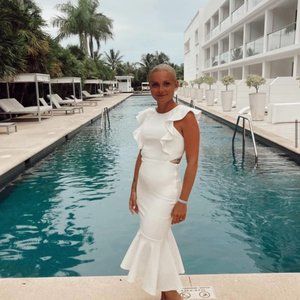 Hello Molly White High Low Midi Dress with ruffle detail